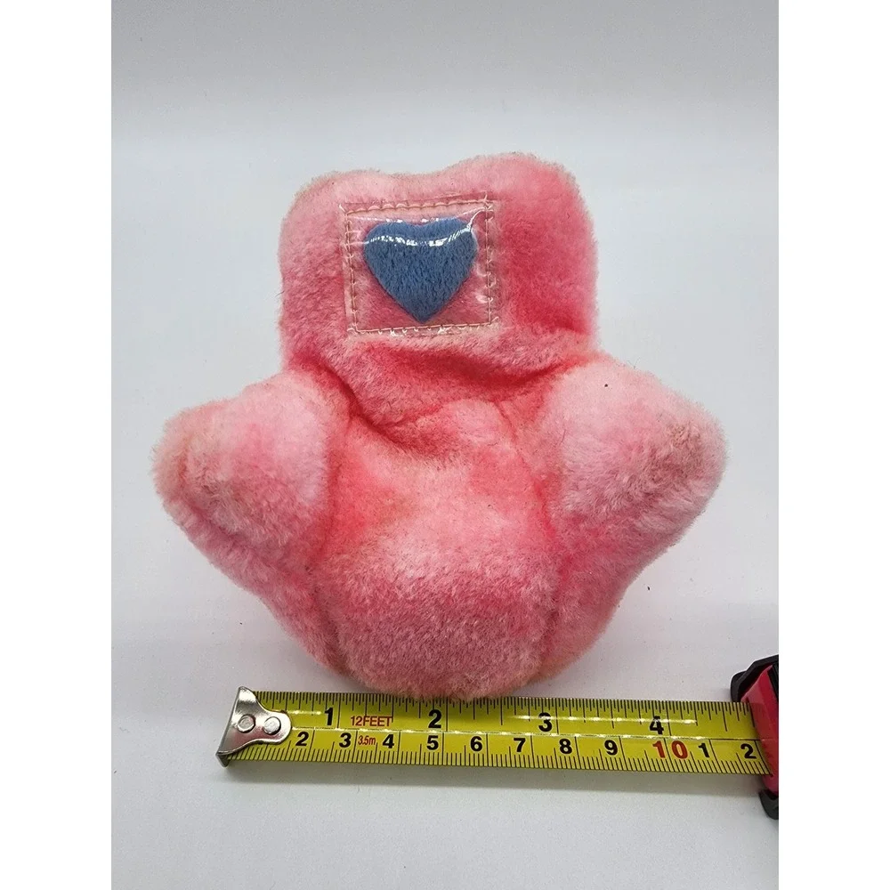 Vintage Pink Fuzzy Plush Doll Chair Blue Heart Accent Miniature Furniture 4 Inch